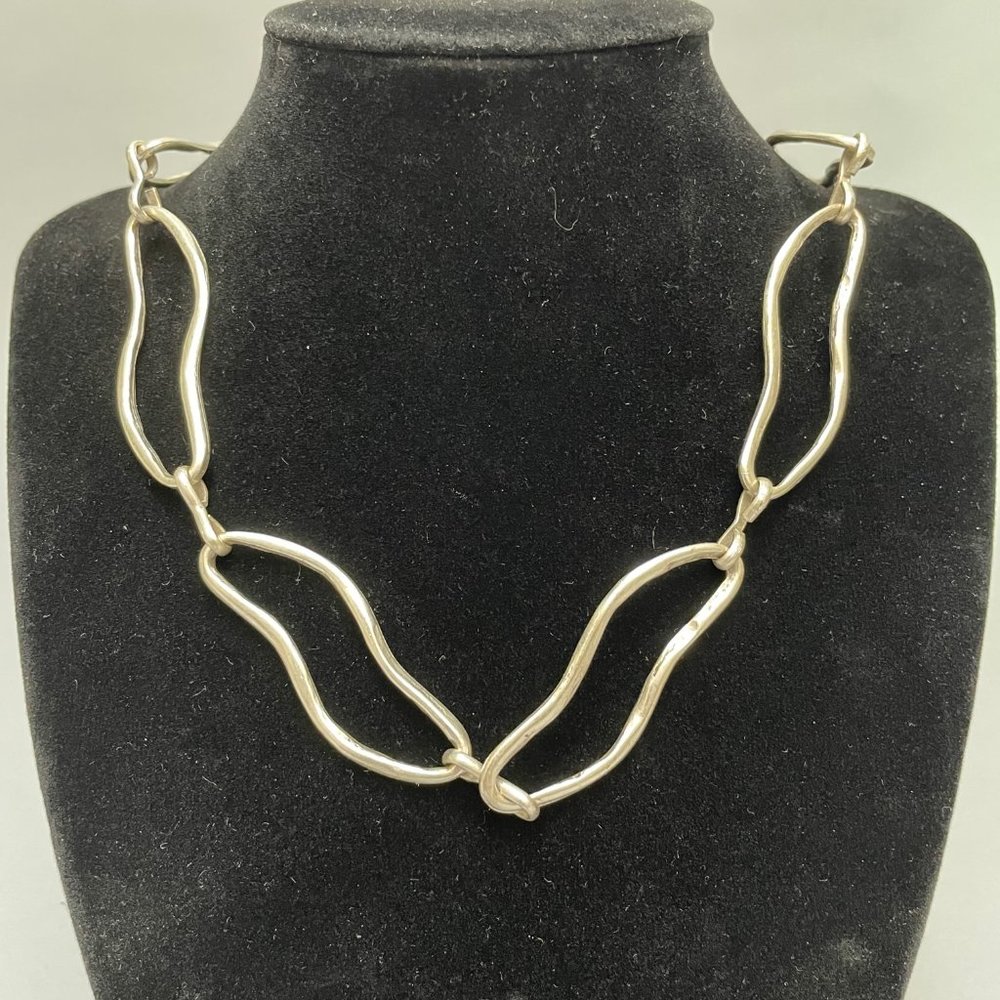 Handmade Long Silver Chain with Large Abstract Oval Links